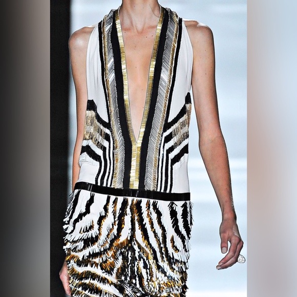 GUCCI • RARE! Runway Bead Fringe Deco Gold Dress - Picture 14 of 16